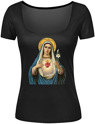 Kelisa Girls Scoop Neck Virgin Mary 3D Short Sleeve Black Tshirt