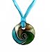 Necklace - N122 - Murano Glass Style - Round Shape ~ Teal, Green, Silver hung on 5 Strand Organza and Cotton Cord + 2" Extension Chain
