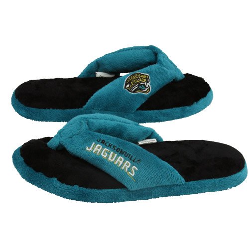 Jacksonville Jaguars Ladies Teal-Black Plush Thong Slipper (Small)
