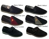 MENS SLIPPERS VELOUR CORD LION NAVY BURGUNDY GREY BLACK COMFORTABLE QUILTED SIZES 7-11