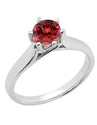 1.10 Ct Round Cognac Red SI1/SI2 Diamond 14K White Gold Ring