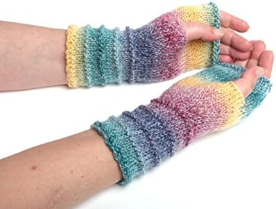 colorful stripped knit fingerless gloves wool arm warmers mittens