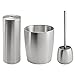 mDesign Bathroom Toilet Bowl Brush, Toilet Paper Roll Holder, and Wastebasket Trash Can - Pack of 3, Brushed Stainless Steel