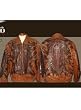 Volcano, *Exotic leather Coat - Style # HB2CO - All Brown Ostrich with Brown Alligator Inlay - Made in America