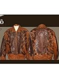 Volcano, *Exotic leather Coat - Style # HB2CO - All Brown Ostrich with Brown Alligator Inlay - Made in America
