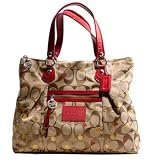 NEW AUTHENTIC COACH POPPY SECRET ADMIRER GLAM HANDBAG TOTE (Khaki/Red)