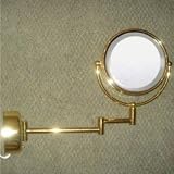 Lighted Fluorescent Wall Mount Double Sided 10X Magnifying Makeup Mirror in Gold