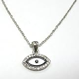 Antique Evil Eye Beaded Crystal Necklace Pendant - Black and White