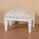 IMAGE OF Lushly Padded Footstool Distressed Wood Fabric Cushion