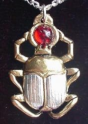 Egyptian Scarab Silver-Tone Pewter Amulet of Courage Pendant Necklace