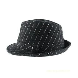 NEW COTTON WOOL FEDORA HAT TRILBY BLACK PINSTRIPE GANGSTER CRUSHABLE Large / Extra Large