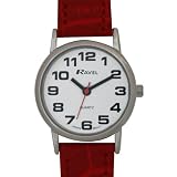 LADIES RAVEL EASY READ WHITE WATCH WITH EXTRA LONG RED STRAP AND CHROME CASE