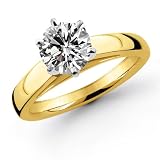 14k Yellow Gold 1.50 Carat Round Cut Cathedral Solitaire Diamond Ring (G-H ; SI1-2)