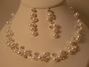 Elegant White Pearl and Crystal Necklace and Earring Set