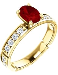18K Yellow Gold 7.00x5.00mm Oval Cut Ruby and Diamond Ring -- LIFETIME WARRANTY