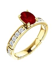 10K Yellow Gold 7.00x5.00mm Oval Cut Ruby and Diamond Ring -- LIFETIME WARRANTY