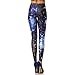 Womens Fashionable Digital Print Galaxy/Space Graphic Design Stretch Seamless Leggings(Dark Blue/Blue), One Size
