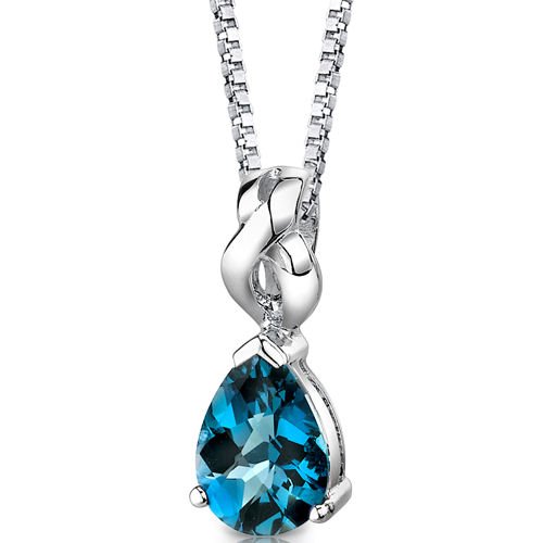 Mysterious Allure: Sterling Silver 2.25 carats Pear Shape London Blue Topaz Pendant with 18 inch Silver Necklace