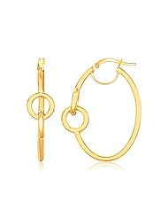 14K Yellow Gold Oval Hoop Earrings with Small Circle Detailing