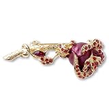 Vintage Golden Crimson Rose Bud Brooch & Pins