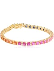 18k Yellow Gold Plated Sterling Silver Multi-Colored Created Sapphire Tennis Bracelet, 7.5"