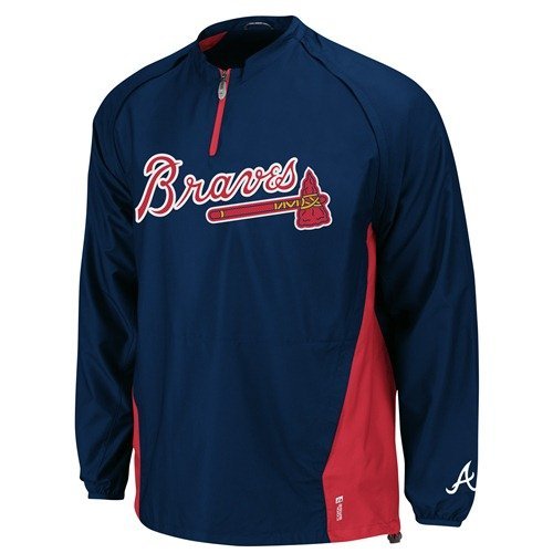 MLB Men's Atlanta Braves Gamer Jacket Long Sleeve 1/4 Zip V-Neck Gamer Jacket (Pro Navy/Pro Scarlt, XX-Large)