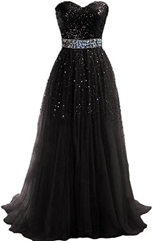 Shixi Marriage Women's Exquisite Sweetheart Tulle Long Prom Dresses 2016 Party Gowns (18, Black)