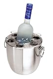 Oggi Stainless Steel Double Wall Vodka Bucket with Holder and 6 Shot Glasses