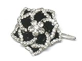 Black Clear Crystal Deco Flower Hair Barrette Pin Clip Jewelry Accessories