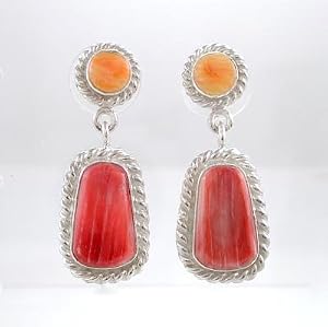 Navajo Handcrafted Sterling Silver and Spiny Oyster Earrings, #9739