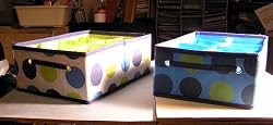 Storage Boxes, White w/Blue & Green dots/Blue w/Blue and Green Dots -Collapsible Polka Dot Container Boxes 7.5 x 11 x 4 -TWO BOXES