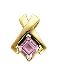 18K Yellow Gold Princess Cut Pink Sapphire Pendant -- LIFETIME WARRANTY