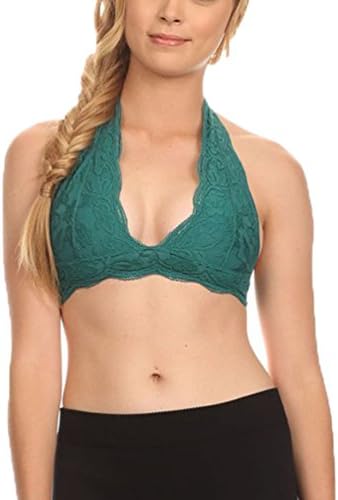 Comely Clothing Women's Halter Neck Lace Bralette (Large, Hunter Green)