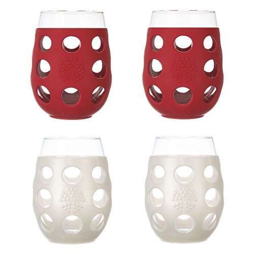 Lifefactory Wine Limited Edition Glass (4 Pack), Small, Revelry Red/Winter White