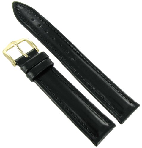 18mm Hirsch Montana Black Genuine Leather Padded Stitched Water Resistant Watch Band