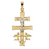 14K Two-Tone Gold Cara Vaca Cross Pendant - 40.00x24.00mm