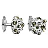 Sterling Silver Green Amber Multi-Stone Designer Cuff Links