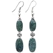 Handcrafted Green Serpentine Dangle Earrings With Antiqued Silver Beads