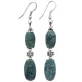 EXP Handcrafted Green Serpentine Dangle Earrings With Antiqued Silver Beads