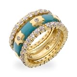 Turquoise and Gold CZ Flower Ring Set