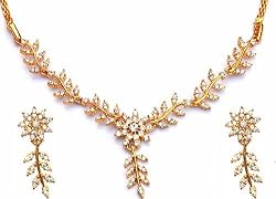White Cubic Zirconia Earring and Necklace Sets Handmade Costume Jewelry