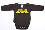 from jonny cotton The force is strong funny long sleeve babygrow suit baby shower gift 3/6 Black vest yellow print