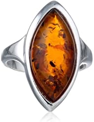 Sterling Silver Honey Amber Marquise-Shaped Ring