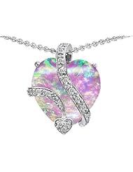Original Star K (tm) Large 15mm Heart Shape Created Pink Opal Love Pendant in 925 Sterling Silver
