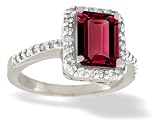 14K White Gold Emerald-cut Created Ruby and Diamond Ring