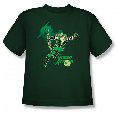  Green Arrow In Action Youth S/S T-shirt in Hunter Green by DC Comics
