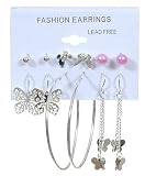 Butterfly / Pastel Pearl / Rhinestone Polished Silver Fashion Earrings – Set of 6 Pairs (Assorted Colors Based on Availability) Reviews