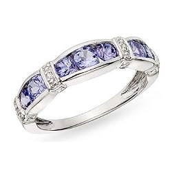 1 Carat Tanzanite and Diamond 14K White Gold Ring