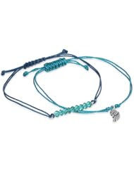 Sterling Silver Adjustable String Denim Blue String, Teal Glass Beads and Teal String, Sterling Silver Wing Charm Bracelet Set
