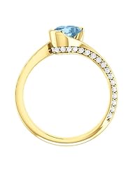 18K Yellow Gold 7.00x5.00mm Oval Cut Sky Blue Topaz and Diamond Ring -- LIFETIME WARRANTY